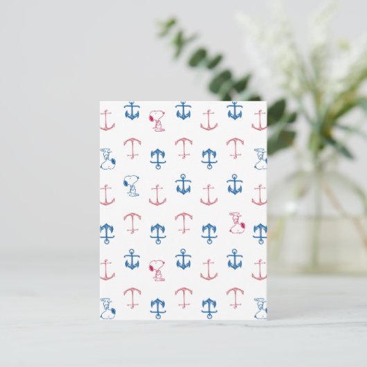 Snoopy Nautical Anchor Pattern Postkarte (Stehend Vorderseite)