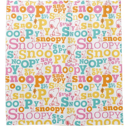 Snoopy Pastel Text Pattern Duschvorhang (Vorderseite)