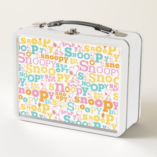 Snoopy Pastel Text Pattern Metall Brotdose (Vorderseite)