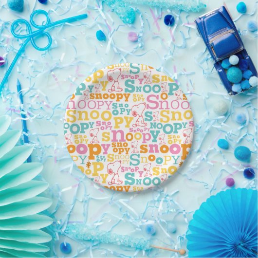 Snoopy Pastel Text Pattern Pappteller (Party)