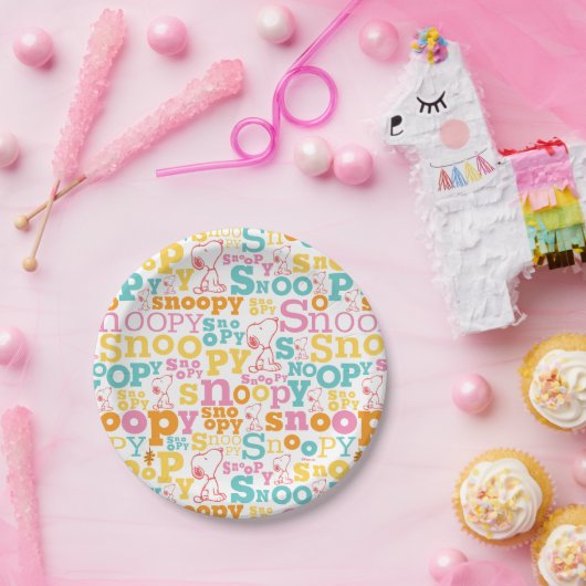 Snoopy Pastel Text Pattern Pappteller (Party)