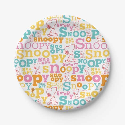 Snoopy Pastel Text Pattern Pappteller (Vorderseite)