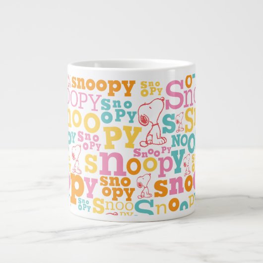 Snoopy Pastel Textmuster Jumbo-Tasse (Vorderseite)