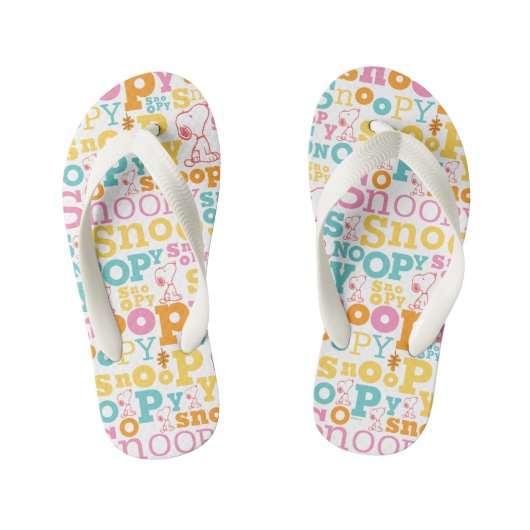 Snoopy Pastel Textmuster Kinderbadesandalen (Fußbett)