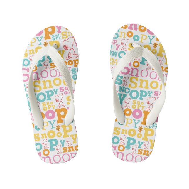 Snoopy Pastel Textmuster Kinderbadesandalen (Fußbett)