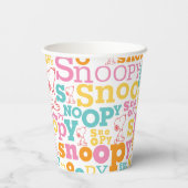 Snoopy Pastel Textmuster Pappbecher (Rückseite)