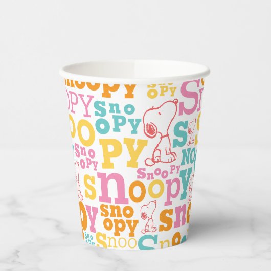Snoopy Pastel Textmuster Pappbecher (Links)