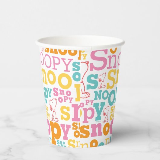 Snoopy Pastel Textmuster Pappbecher (Rechts)