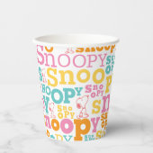 Snoopy Pastel Textmuster Pappbecher (Vorderseite)