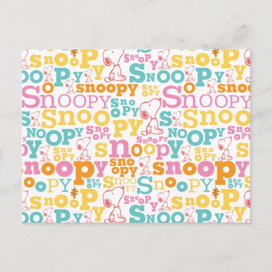 Snoopy Pastel Textmuster Postkarte (Vorderseite)