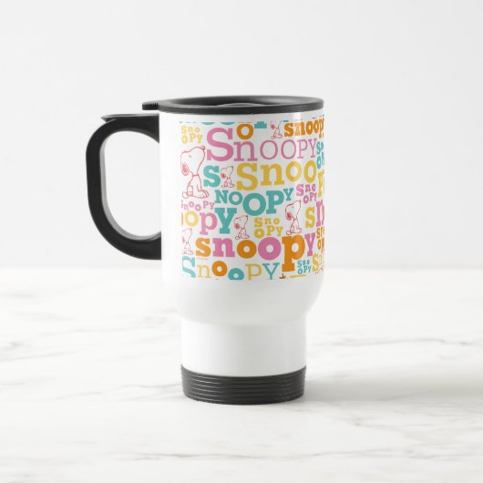 Snoopy Pastel Textmuster Reisebecher (Links)