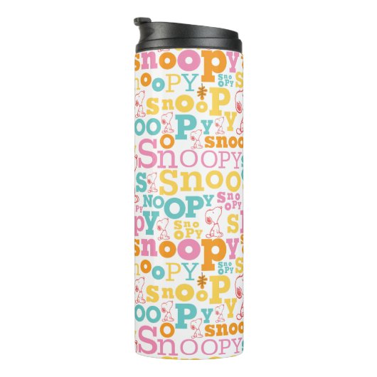 Snoopy Pastel Textmuster Thermosbecher (Nach rechts gedreht)
