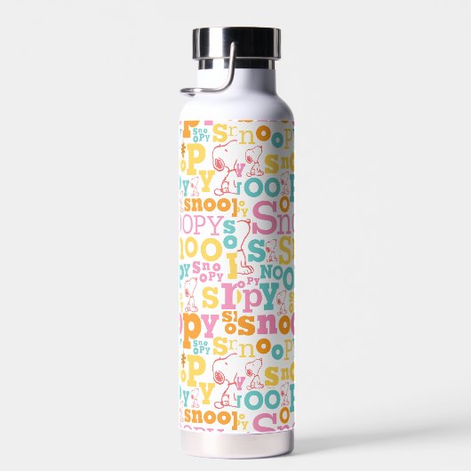 Snoopy Pastel Textmuster Trinkflasche (Rechts)