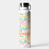 Snoopy Pastel Textmuster Trinkflasche (Rückseite)