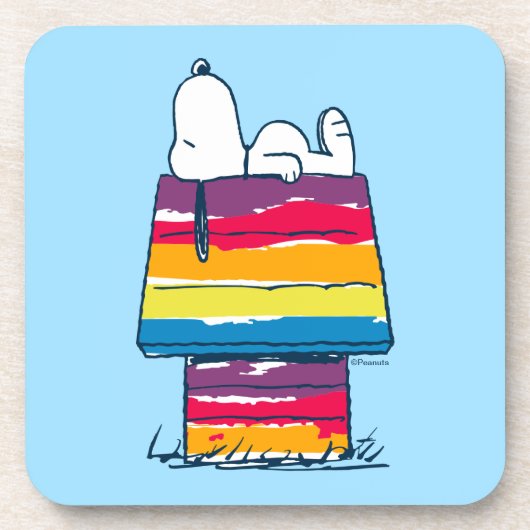 Snoopy | Rainbow Dog House Getränkeuntersetzer (Vorderseite)