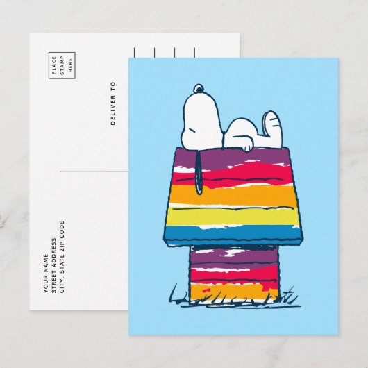 Snoopy | Rainbow Dog House Postkarte (Vorne/Hinten)