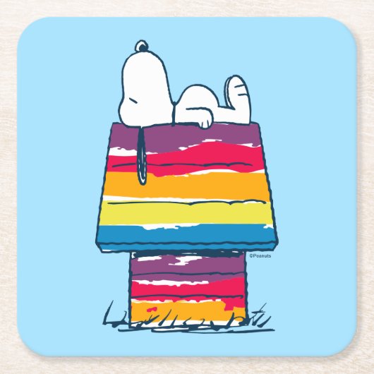 Snoopy | Rainbow Dog House Rechteckiger Pappuntersetzer (Vorderseite)