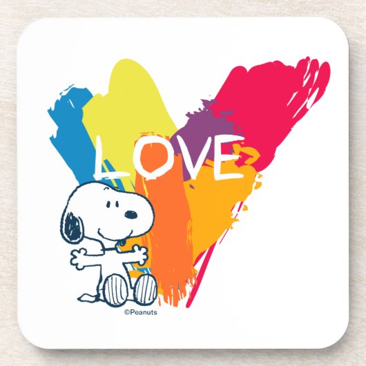 Snoopy | Rainbow Liebe Herz Getränkeuntersetzer (Vorderseite)