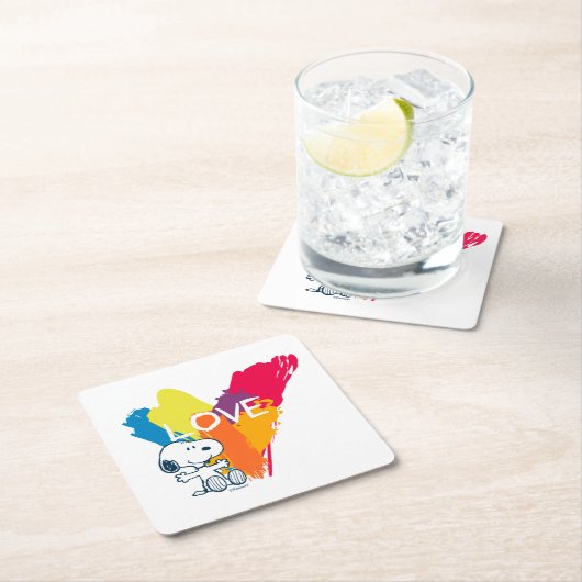 Snoopy | Rainbow Liebe Herz Rechteckiger Pappuntersetzer (Vor Ort)