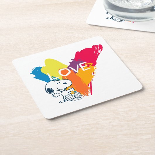 Snoopy | Rainbow Liebe Herz Rechteckiger Pappuntersetzer (angewinkelt)