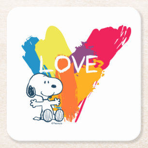 Snoopy   Rainbow Liebe Herz Rechteckiger Pappuntersetzer