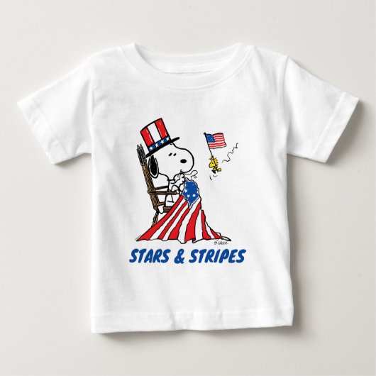 Snoopy Sewing 4. Juli Flagge Baby T-shirt (Vorderseite)
