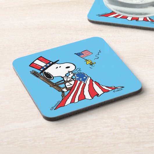 Snoopy Sewing 4. Juli Flagge Getränkeuntersetzer (Linke Seite)
