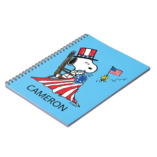Snoopy Sewing 4. Juli Flagge Notizblock (Linke Seite)