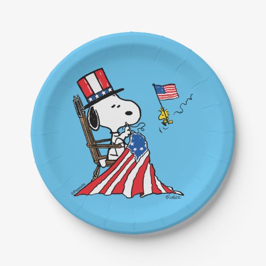 Snoopy Sewing 4. Juli Flagge Pappteller (Vorderseite)