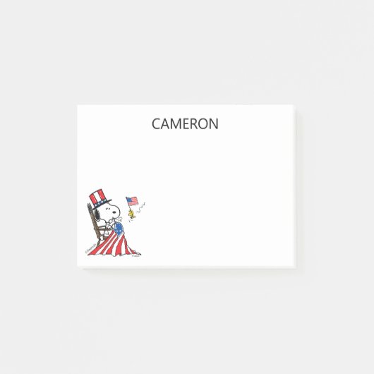 Snoopy Sewing 4. Juli Flagge Post-it Klebezettel (Vorderseite)