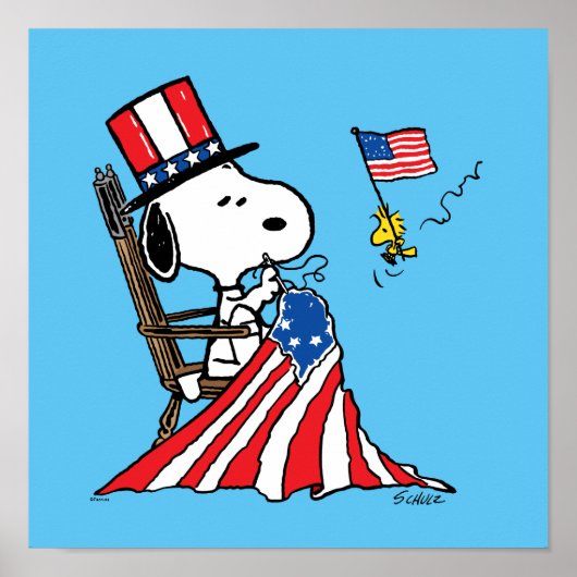 Snoopy Sewing 4. Juli Flagge Poster (Vorne)