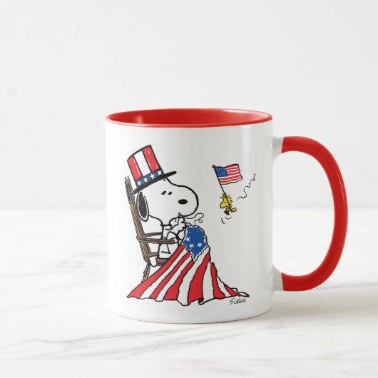Snoopy Sewing 4. Juli Flagge Tasse (Rechts)