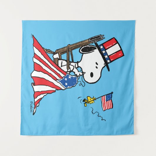 Snoopy Sewing 4. Juli Flagge Wandteppich (Vorderseite (Horizontal))