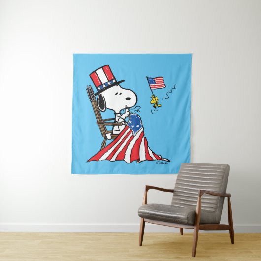 Snoopy Sewing 4. Juli Flagge Wandteppich (Beispiel)