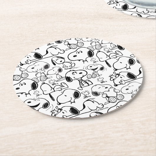 Snoopy Smile Giggle Laugh Pattern Runder Pappuntersetzer (Angewinkelt)