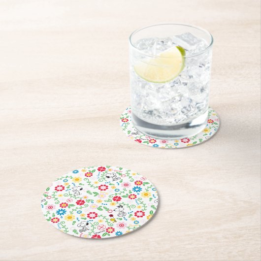 Snoopy So Sweet Flower Pattern Runder Pappuntersetzer (Vor Ort)