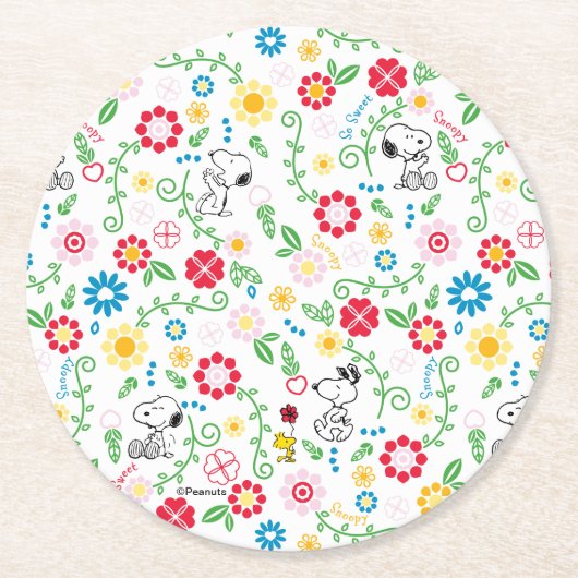 Snoopy So Sweet Flower Pattern Runder Pappuntersetzer (Vorderseite)