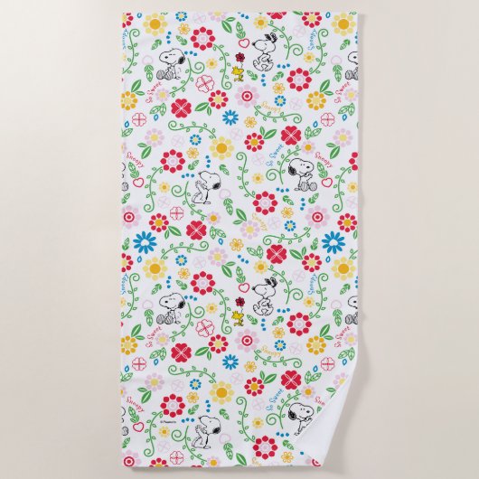 Snoopy So Sweet Flower Pattern Strandtuch (Vorderseite)