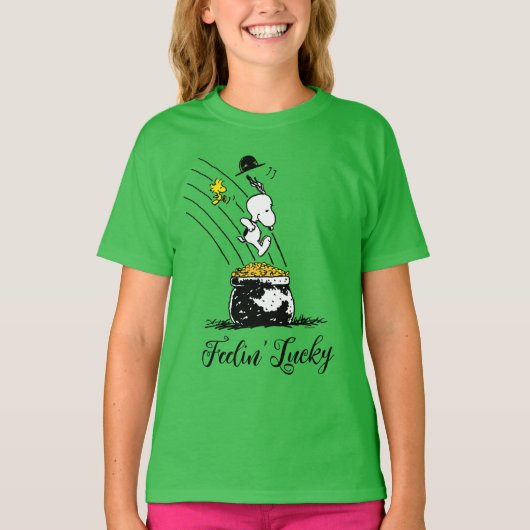 Snoopy springt in den Pot of Gold T-Shirt (Vorderseite)