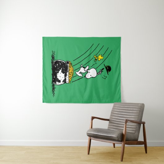 Snoopy springt in den Pot of Gold Wandteppich (Beispiel (Horizontal))