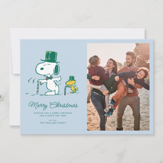 Snoopy Top Hat Peppermint Candy Feiertagskarte (Vorderseite)