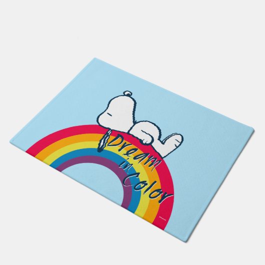 Snoopy | Traum in farbigem Regenbogen Fußmatte (Schrägansicht)