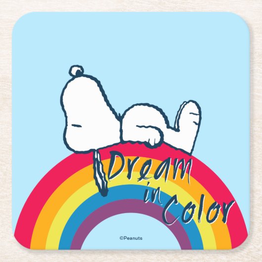 Snoopy | Traum in farbigem Regenbogen Rechteckiger Pappuntersetzer (Vorderseite)