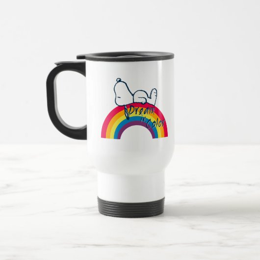 Snoopy | Traum in farbigem Regenbogen Reisebecher (Links)