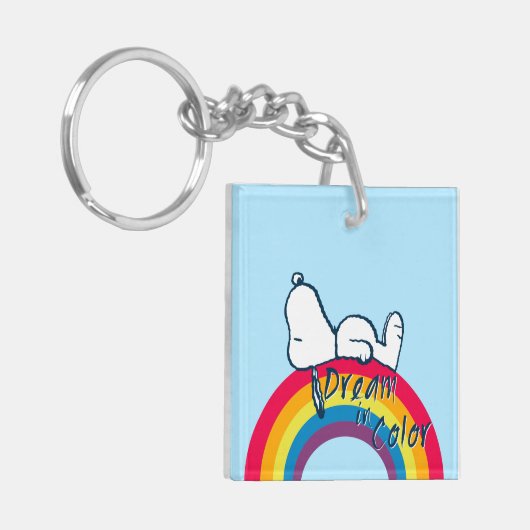 Snoopy | Traum in farbigem Regenbogen Schlüsselanhänger (Vorderseite links)