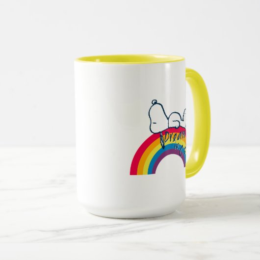 Snoopy | Traum in farbigem Regenbogen Tasse (VorderseiteRechts)