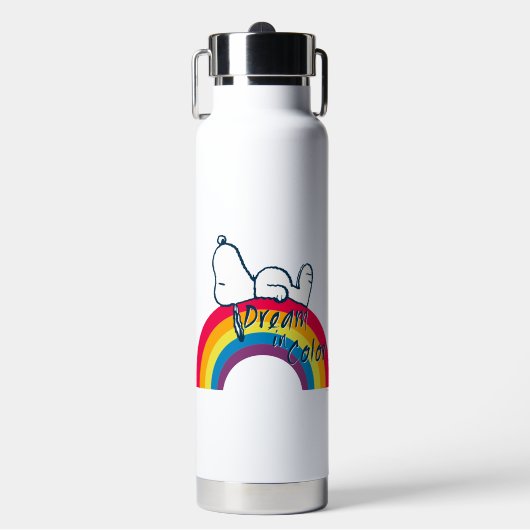 Snoopy | Traum in farbigem Regenbogen Trinkflasche (Vorderseite)