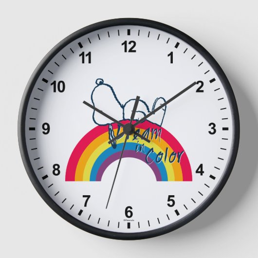 Snoopy | Traum in farbigem Regenbogen Uhr (Vorderseite)