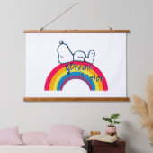 Snoopy | Traum in farbigem Regenbogen Wandteppich Mit Holzrahmen (Schlafzimmer)