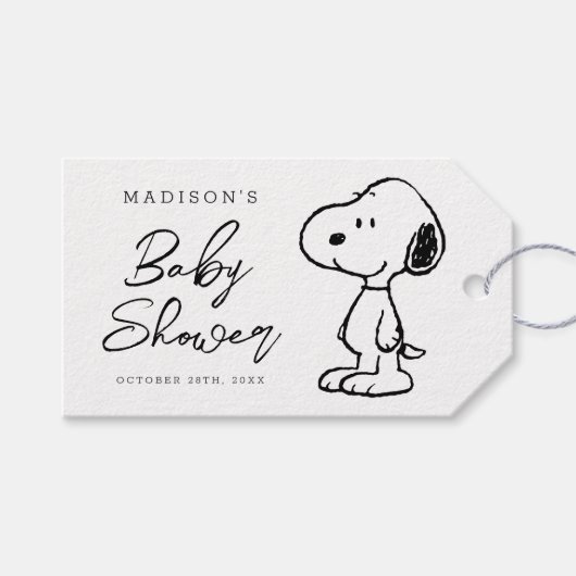 Snoopy und Balloons Babydusche Geschenkanhänger (Vorderseite (Horizontal))